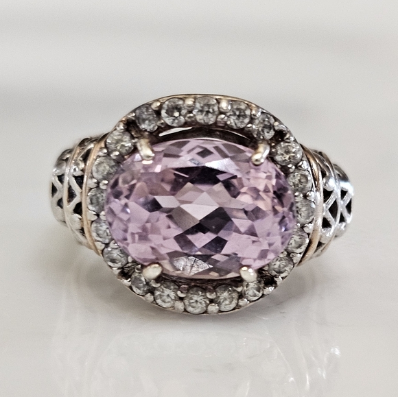 Gems En Vogue Jewelry - Natural Kunzite & Zircon Ring Palladium Sterling Silver 18k Rose Gold Sz 8!